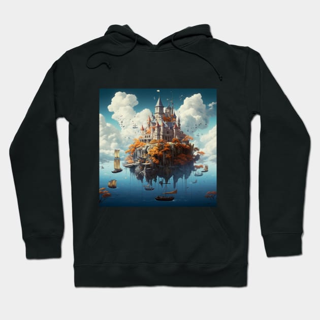 Ethereal Skies: The Floating Castle Adventure Hoodie by Kinda Sorta